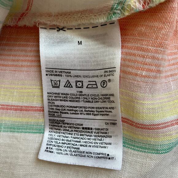 Gap 100% Linen Chevron Smocked Tank Top Blouse Rainbow Striped Vacation Beach - Picture 14 of 16